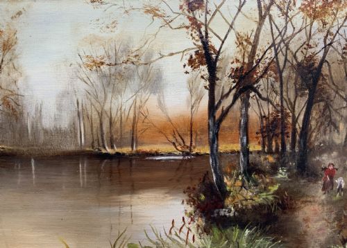 fig 2. A GORGEOUS ORIGINAL EARLY 20thC AUTUMN RIVER LANDSCAPE OIL ON CANVAS PAINTING