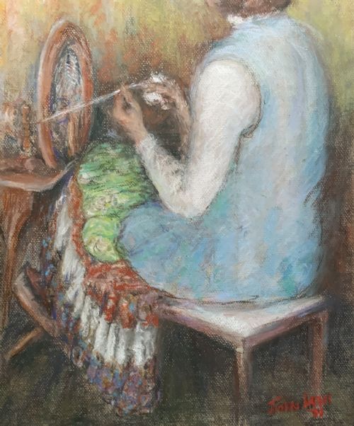 THE SPINNING WHEEL FABULOUS 1951 POSTIMPRESSIONIST PASTEL PORTRAIT PAINTING - ADDITIONAL PHOTO 2