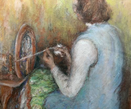 THE SPINNING WHEEL FABULOUS 1951 POSTIMPRESSIONIST PASTEL PORTRAIT PAINTING - ADDITIONAL PHOTO 6