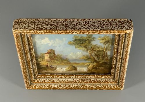 fig 3. UNUSUAL MID-20th-CENTURY ITALIAN LAKE MINIATURE LANDSCAPE OIL PAINTING