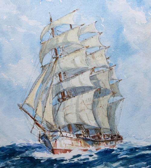 WONDERFUL LATE 19THCENTURY MASTED SHIP IN CHOPPY SEAS WATERCOLOUR PAINTING - ADDITIONAL PHOTO 3