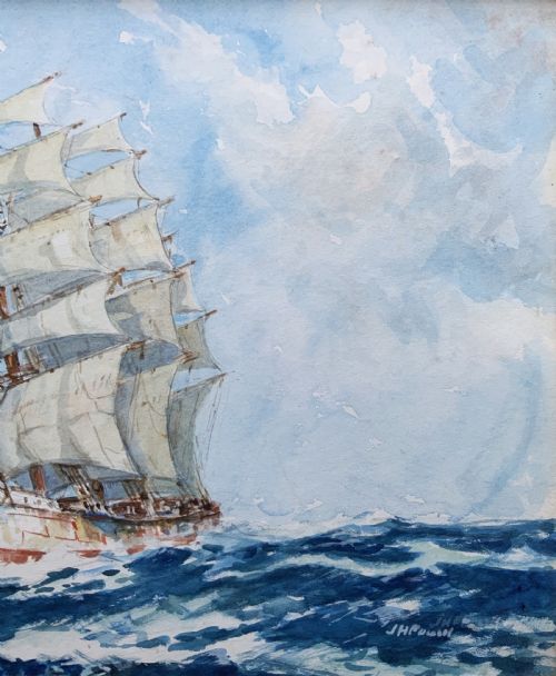 WONDERFUL LATE 19THCENTURY MASTED SHIP IN CHOPPY SEAS WATERCOLOUR PAINTING - ADDITIONAL PHOTO 4