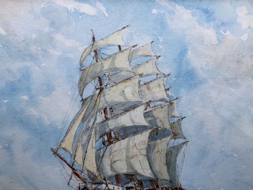 WONDERFUL LATE 19THCENTURY MASTED SHIP IN CHOPPY SEAS WATERCOLOUR PAINTING - ADDITIONAL PHOTO 6