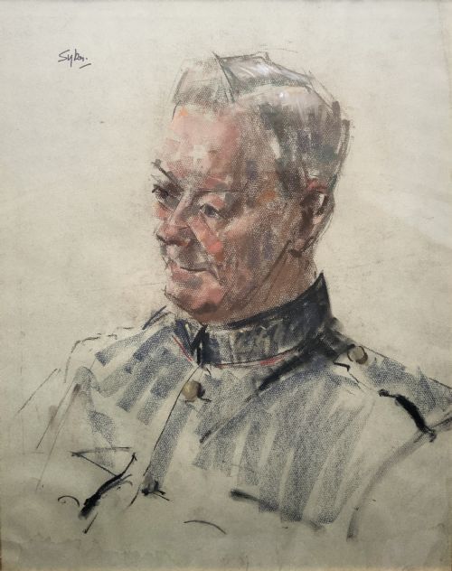 AUBREY SYKES RA 19101995 SUPERB MILITARY OFFICER PASTEL PORTRAIT PAINTING - ADDITIONAL PHOTO 1