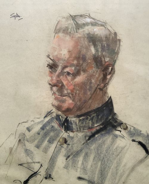 AUBREY SYKES RA 19101995 SUPERB MILITARY OFFICER PASTEL PORTRAIT PAINTING - ADDITIONAL PHOTO 2