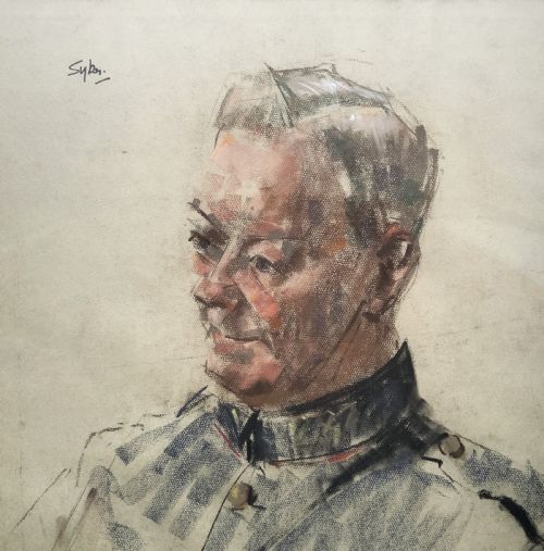 AUBREY SYKES RA 19101995 SUPERB MILITARY OFFICER PASTEL PORTRAIT PAINTING - ADDITIONAL PHOTO 4