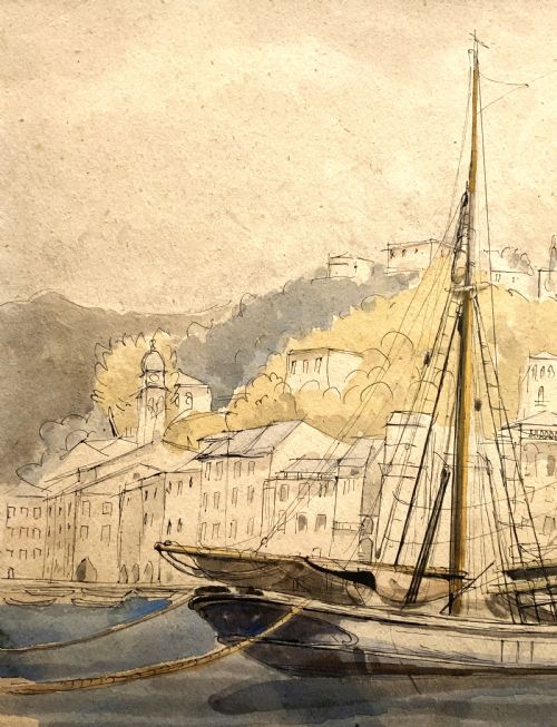 A 19THCENTURY VICTORIAN MARITIME MOORED SAILING YACHT WATERCOLOUR PAINTING - ADDITIONAL PHOTO 4