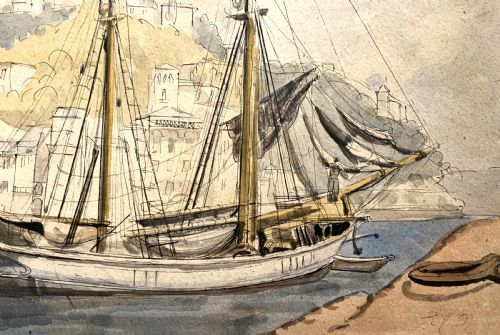 A 19THCENTURY VICTORIAN MARITIME MOORED SAILING YACHT WATERCOLOUR PAINTING - ADDITIONAL PHOTO 6