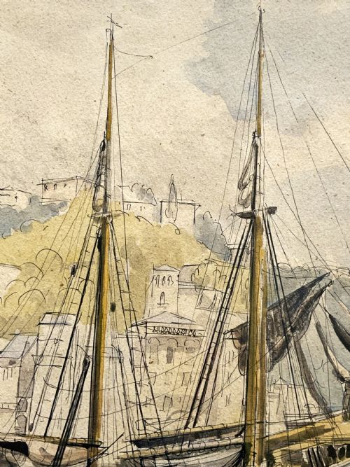 A 19THCENTURY VICTORIAN MARITIME MOORED SAILING YACHT WATERCOLOUR PAINTING - ADDITIONAL PHOTO 9