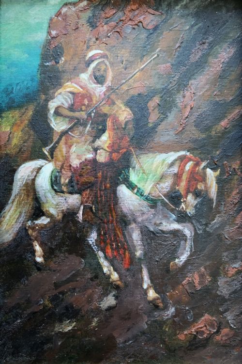 fig 1. An Arabian Horseman LATE 19th CENTURY OIL ON PANEL PAINTING IN GILTWOOD FRAME