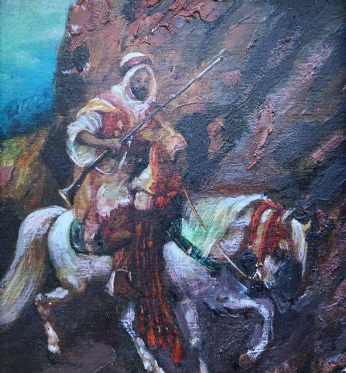 fig 2. An Arabian Horseman LATE 19th CENTURY OIL ON PANEL PAINTING IN GILTWOOD FRAME