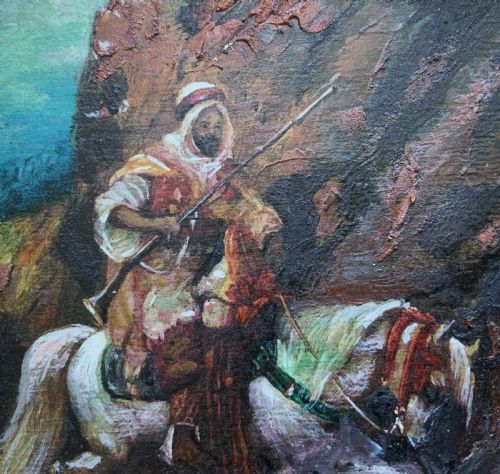 fig 3. An Arabian Horseman LATE 19th CENTURY OIL ON PANEL PAINTING IN GILTWOOD FRAME