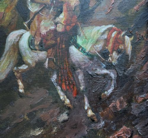 fig 4. An Arabian Horseman LATE 19th CENTURY OIL ON PANEL PAINTING IN GILTWOOD FRAME