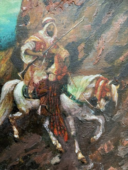 fig 5. An Arabian Horseman LATE 19th CENTURY OIL ON PANEL PAINTING IN GILTWOOD FRAME