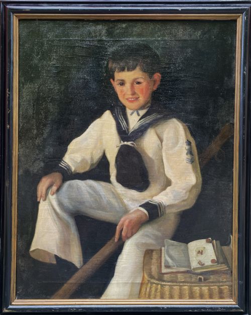 'THE YOUNG SAILOR BOY' LARGE ADORABLE 19THCENTURY OIL PORTRAIT PAINTING C1894