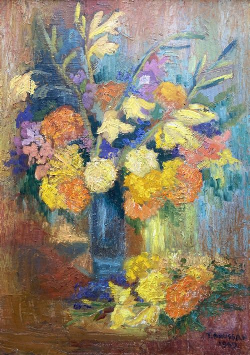 fig 1. Tamara Baussan (Russian-born Haitian) FINE 20thc FLORAL STILL LIFE OIL PAINTING