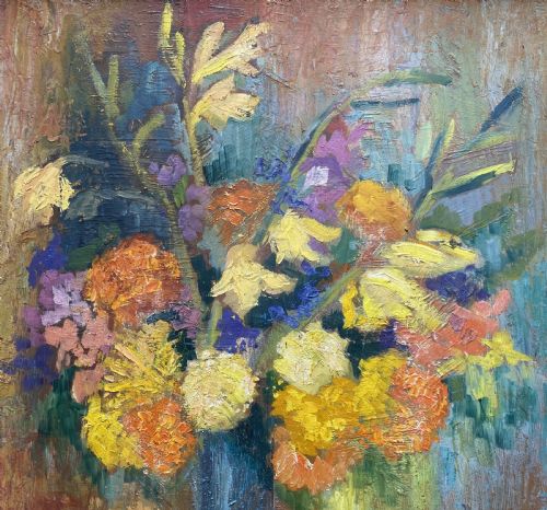 fig 2. Tamara Baussan (Russian-born Haitian) FINE 20thc FLORAL STILL LIFE OIL PAINTING
