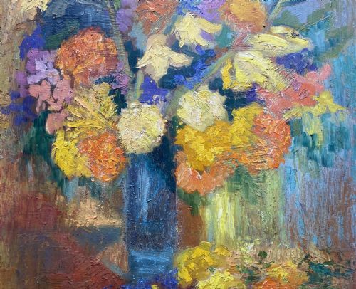 fig 4. Tamara Baussan (Russian-born Haitian) FINE 20thc FLORAL STILL LIFE OIL PAINTING