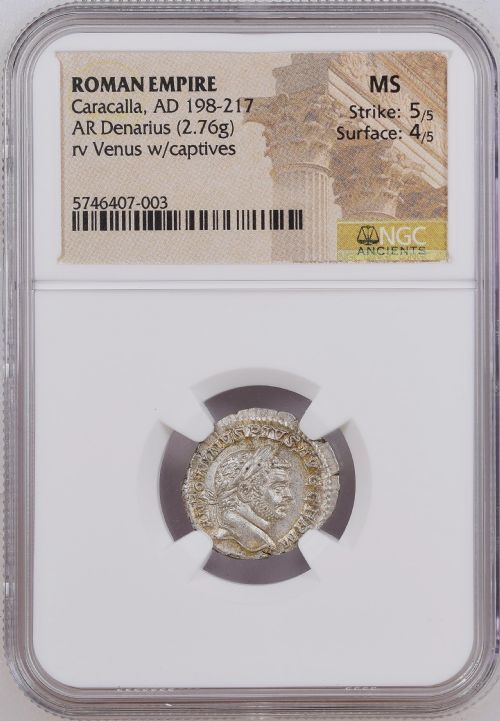 fig 2. Ancient Roman Empire Caracalla (AD 198-217) Silver Denarius Coin NGC CERTIFIED MINT STATE