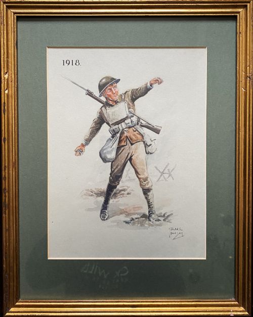 fig 1. Superb Set of 6 Original Militaria Army Officer Portrait Watercolour Paintings