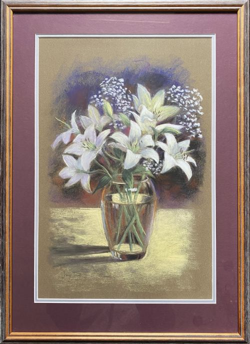 JENNIFER TOOMBS 19402018 EXQUISITE LILIES STILL LIFE FLORAL PASTEL PAINTING