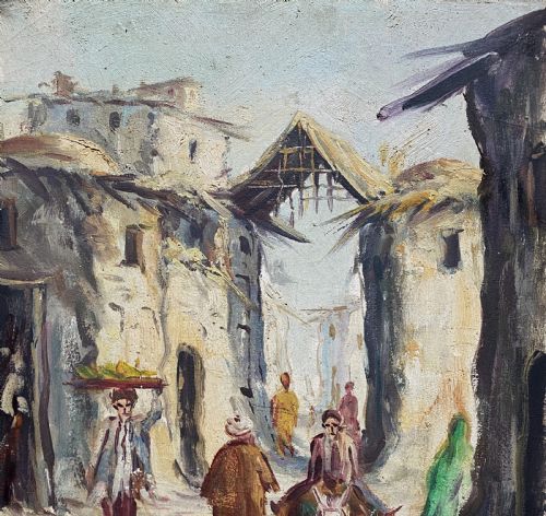 V ZIRAKIAN IRANIAN VINTAGE ANTIQUE IMPRESSIONIST VILLAGE TOWN OIL PAINTING - ADDITIONAL PHOTO 2