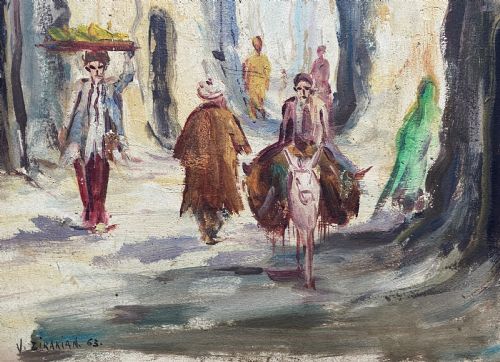V ZIRAKIAN IRANIAN VINTAGE ANTIQUE IMPRESSIONIST VILLAGE TOWN OIL PAINTING - ADDITIONAL PHOTO 6