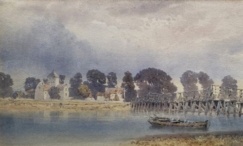 THE OLD SHOREHAM TOLL BRIDGE SUPERB ANTIQUE RIVERBRIDGE WATERCOLOUR PAINTING - ADDITIONAL PHOTO 2