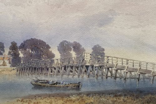 THE OLD SHOREHAM TOLL BRIDGE SUPERB ANTIQUE RIVERBRIDGE WATERCOLOUR PAINTING - ADDITIONAL PHOTO 3