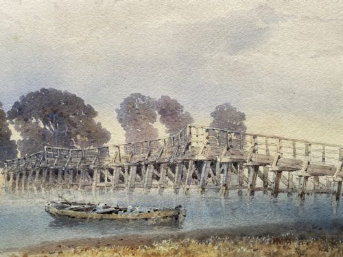 THE OLD SHOREHAM TOLL BRIDGE SUPERB ANTIQUE RIVERBRIDGE WATERCOLOUR PAINTING - ADDITIONAL PHOTO 7