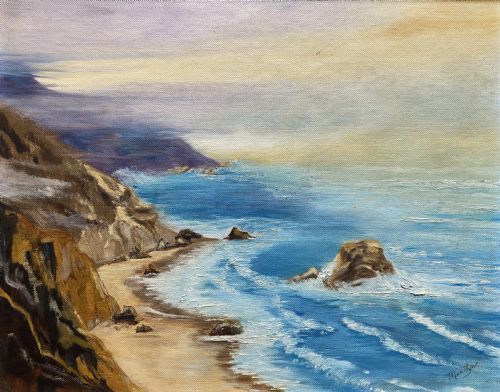 fig 1. Cornish Sea Mist - Original Mid-Century Vintage Coastal Seascape Oil Painting