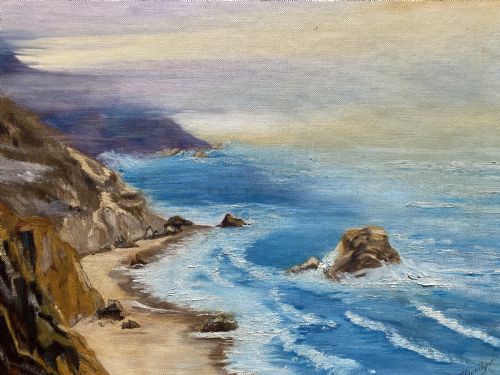 fig 2. Cornish Sea Mist - Original Mid-Century Vintage Coastal Seascape Oil Painting