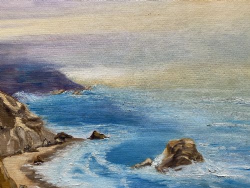 fig 3. Cornish Sea Mist - Original Mid-Century Vintage Coastal Seascape Oil Painting