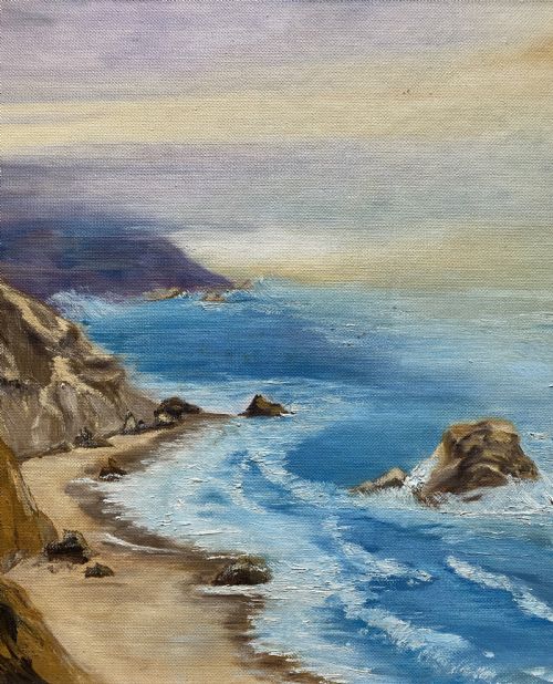 fig 5. Cornish Sea Mist - Original Mid-Century Vintage Coastal Seascape Oil Painting