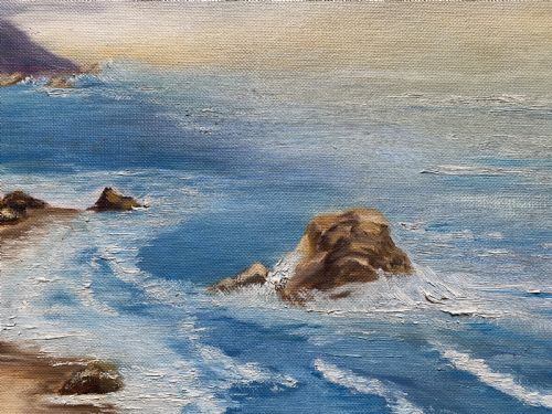 fig 6. Cornish Sea Mist - Original Mid-Century Vintage Coastal Seascape Oil Painting