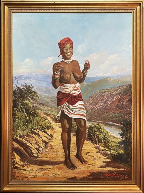'THE JOLLY TRIBESWOMAN' LARGE MIDCENTURY IMPRESSIONIST OIL PORTRAIT PAINTING - ADDITIONAL PHOTO 12