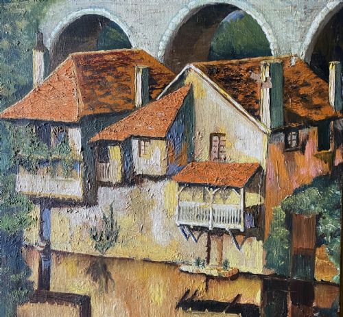 fig 1. A 19th/20th Century Vibrant Riverscape With Water Reflections Oil Painting