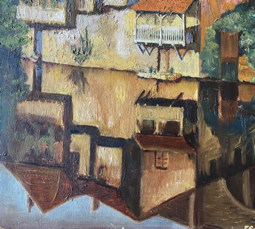 fig 2. A 19th/20th Century Vibrant Riverscape With Water Reflections Oil Painting