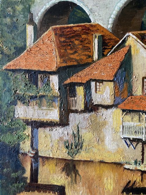 fig 3. A 19th/20th Century Vibrant Riverscape With Water Reflections Oil Painting