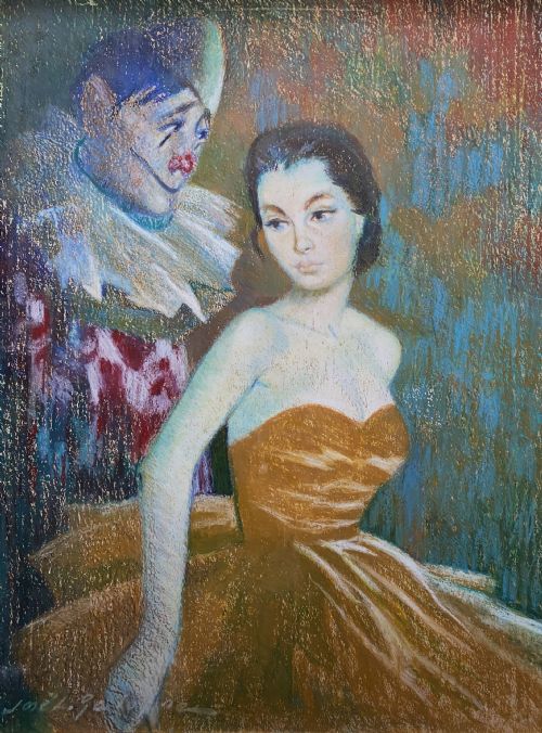 'PREPARING TO PERFORM' A SUPERB 1950S CIRCUS BALLERINA PASTEL PORTRAIT PAINTING - ADDITIONAL PHOTO 1