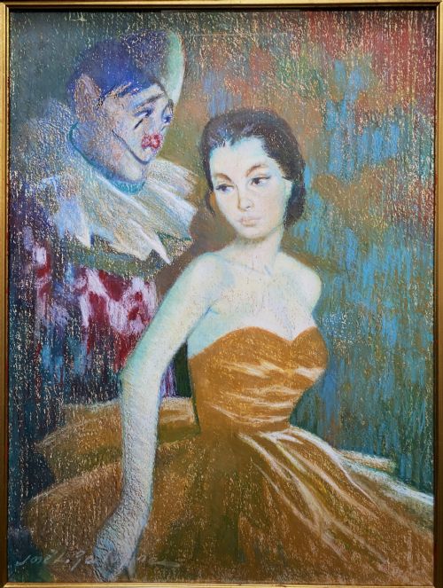 'PREPARING TO PERFORM' A SUPERB 1950S CIRCUS BALLERINA PASTEL PORTRAIT PAINTING - ADDITIONAL PHOTO 2