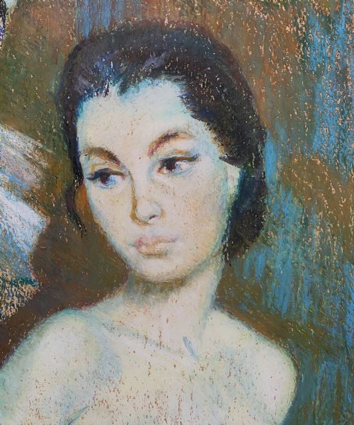 'PREPARING TO PERFORM' A SUPERB 1950S CIRCUS BALLERINA PASTEL PORTRAIT PAINTING - ADDITIONAL PHOTO 9