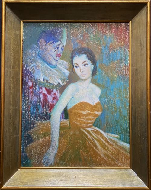 'PREPARING TO PERFORM' A SUPERB 1950S CIRCUS BALLERINA PASTEL PORTRAIT PAINTING - ADDITIONAL PHOTO 12