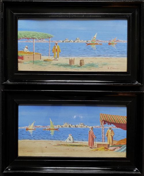 ORIGINAL PAIR EARLY 20THC ARABIC SEASCAPE WATERCOLOUR PAINTINGS EBONISED FRAMES - ADDITIONAL PHOTO 9