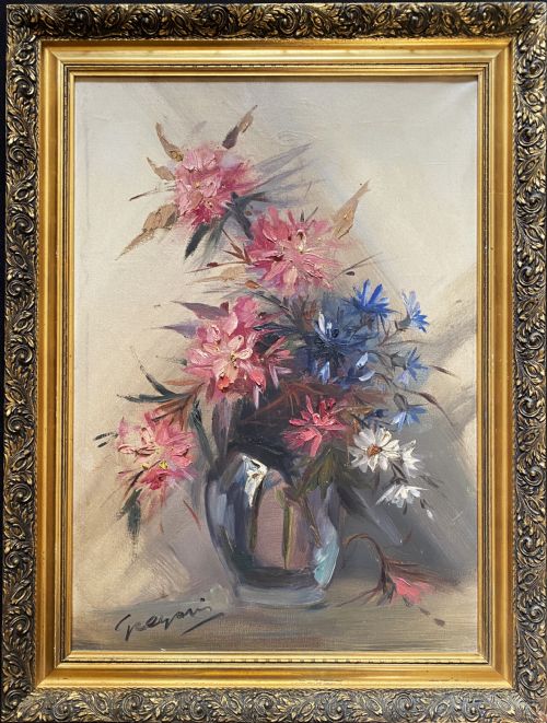 STUNNING VINTAGE MIDCENTURY FLORAL STILL LIFE IMPASTO OIL ON CANVAS PAINTING