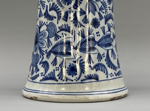 LARGE PAIR ANTIQUE CHINOISERIE BLUE AND WHITE DUTCH DELFT RIBBED BEAKER VASES - ADDITIONAL PHOTO 6