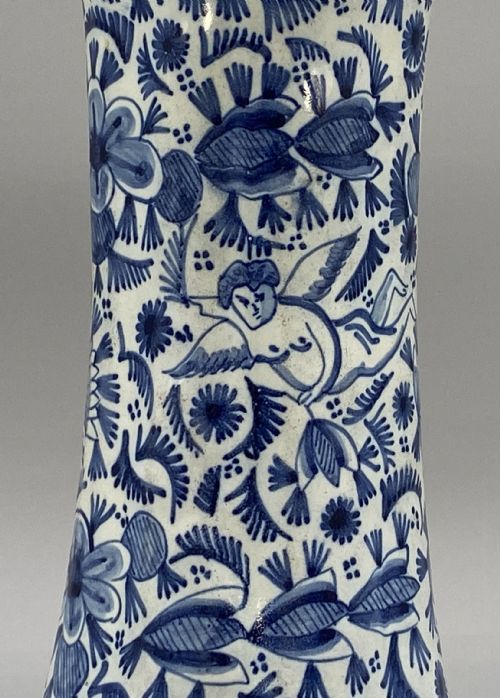 LARGE PAIR ANTIQUE CHINOISERIE BLUE AND WHITE DUTCH DELFT RIBBED BEAKER VASES - ADDITIONAL PHOTO 7