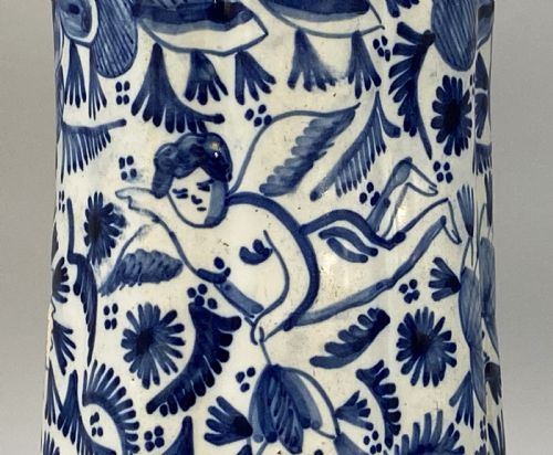 LARGE PAIR ANTIQUE CHINOISERIE BLUE AND WHITE DUTCH DELFT RIBBED BEAKER VASES - ADDITIONAL PHOTO 11