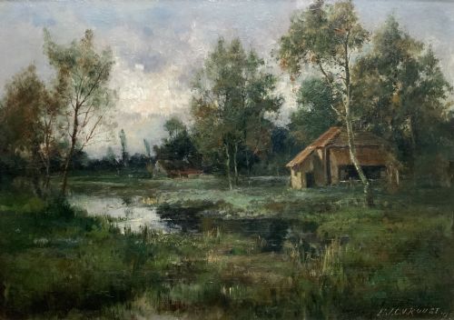 fig 1. STUNNING 19thc FRENCH BARBIZON SCHOOL IMPRESSIONIST LANDSCAPE OIL PAINTING
