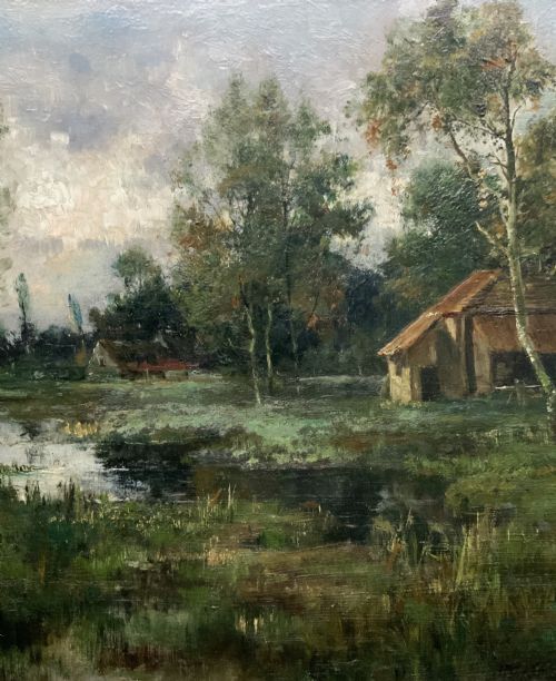 fig 4. STUNNING 19thc FRENCH BARBIZON SCHOOL IMPRESSIONIST LANDSCAPE OIL PAINTING